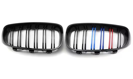 Waist bags in black with a glossy finish and M coloured lines, for BMW 3 Series GT F34 models, years 2012 to 2020