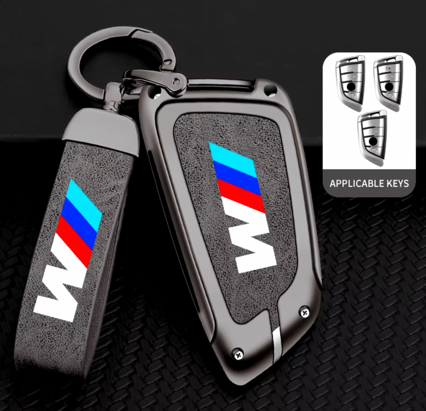 Funda de Llave con Llavero para BMW - Estilo ///M y Hebilla en Gris Mate