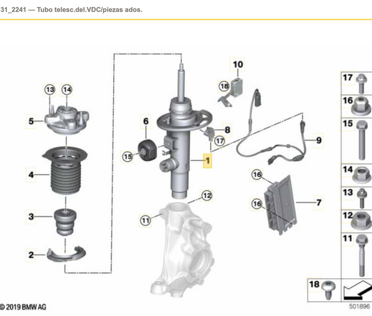 Front left shock absorber with VDC for BMW G42. Original BMW.