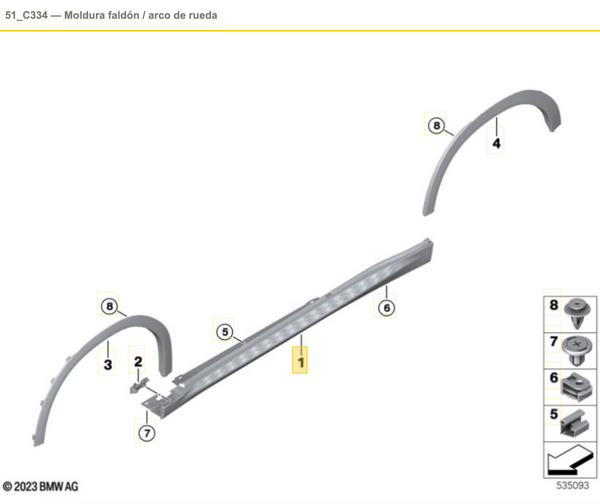 Protector lateral derecho OEM 51125A329F6 para BMW Serie 3 (G20, G21). Original BMW.
