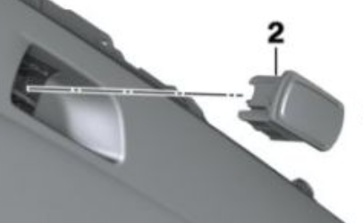 Glove box opener with chrome frame for BMW 1 Series F20, F21, 2 Series F22 (OEM 51169290975). Original BMW.