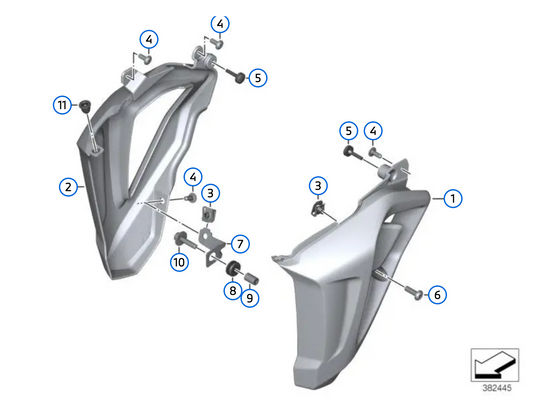 Soporte de revestimiento derecho OEM 46638546242 para motos BMW F800R (K73). Original BMW Motorrad.