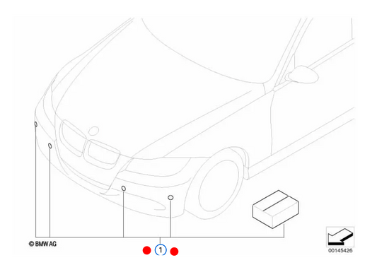 OM 61120401223 Fiação da frente de estacionamento para BMW E90, E90N, E91, E91N, E92, E92N, E93, E93N. Kit de sensor de estacionamento frontal. BMW original.