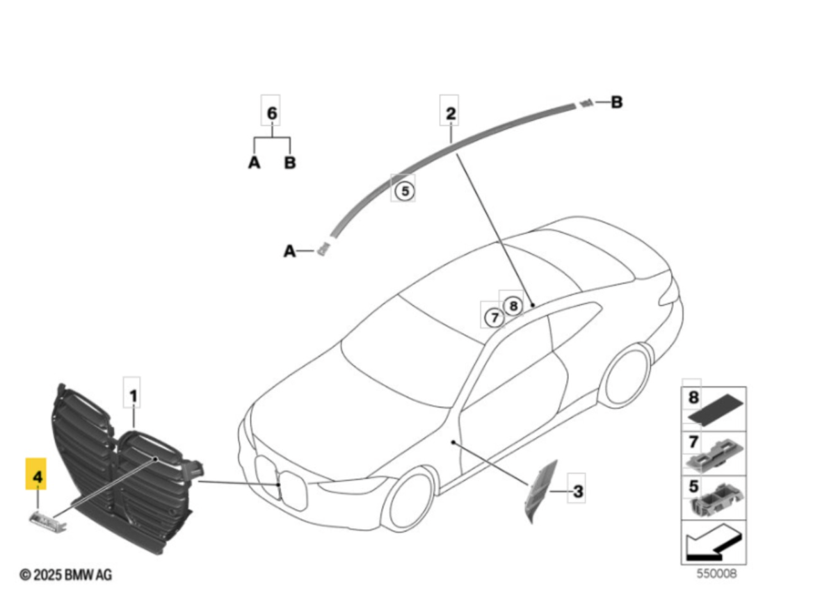 Scritta griglie anteriori OEM 51135B4C468 per BMW M4 Competition G82, G83. BMW originale.