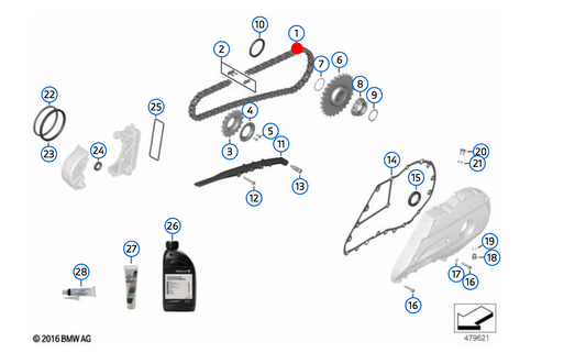 Cadena de transmisión OEM 33838544675 para motos BMW C 600 Sport, C 650 Sport, C 650 GT. Original BMW Motorrad.