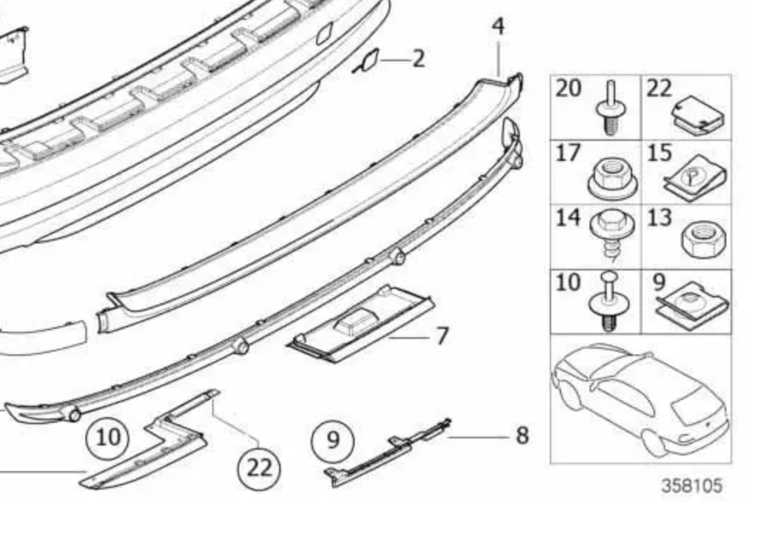 Support droit pour le diffuseur arrière OEM 51128251570 pour BMW E46. Pièce BMW originale. Convient pour les modèles avec diffuseur arrière, facile à rechercher comme "Diffuseur droit BMW E46".