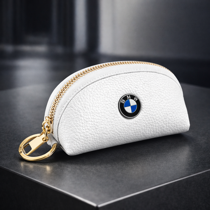 Portefeuille / Porte-clés en cuir BMW avec fermeture éclair (noir, bleu et blanc) – Style Premium