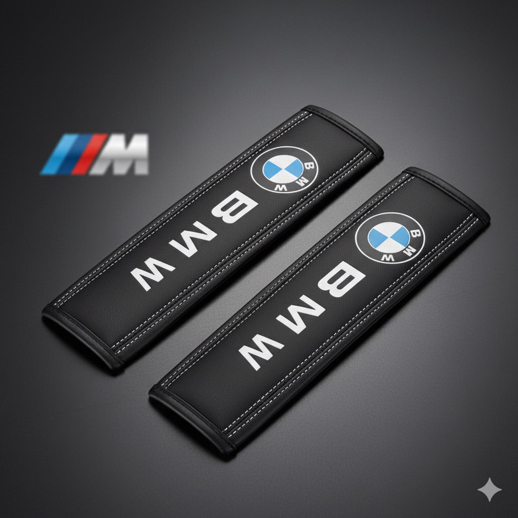 Almohadillas para cinturón de seguridad BMW cuero negro.