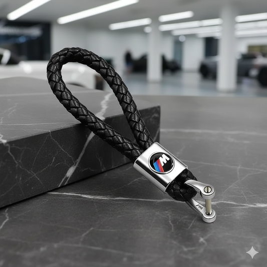 Llavero BMW ///M – Trenzado de cuero negro con enganche metálico