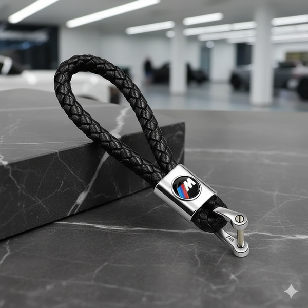 Llavero BMW ///M – Trenzado de cuero negro con enganche metálico