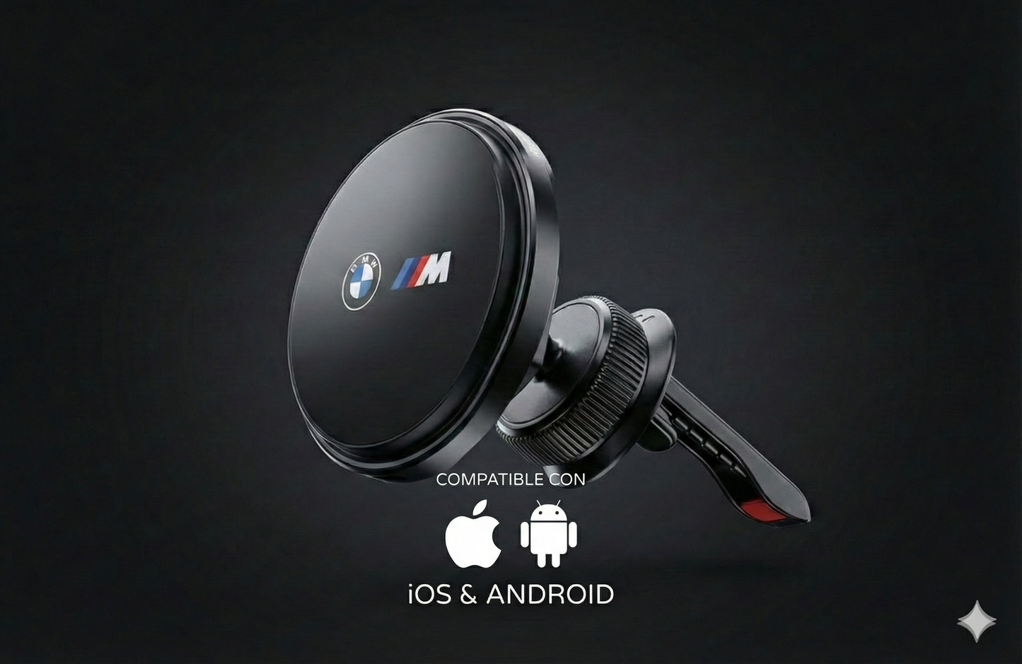 Soporte de móvil Apple / Android - BMW M original con cargador inalámbrico rápido de 15W – Manos libres magnético para coche