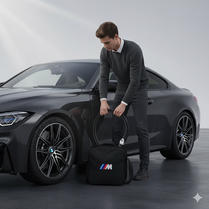 Bolsa de Almacenamiento para Cable de Carga BMW M - Organizador para Cables de Coche Eléctrico en Tela Oxford - Disponible en Forma Circular y Cuadrada