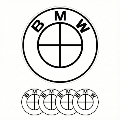 Emblema logo BMW blanco – Insignia capó / maletero 82 / 74 mm · Volante 45 mm · Tapabujes 68 / 56 mm