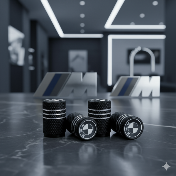 Tapas de Válvulas para Rueda de Neumático – Efecto Carbono con Logotipo BMW (Set de 4)