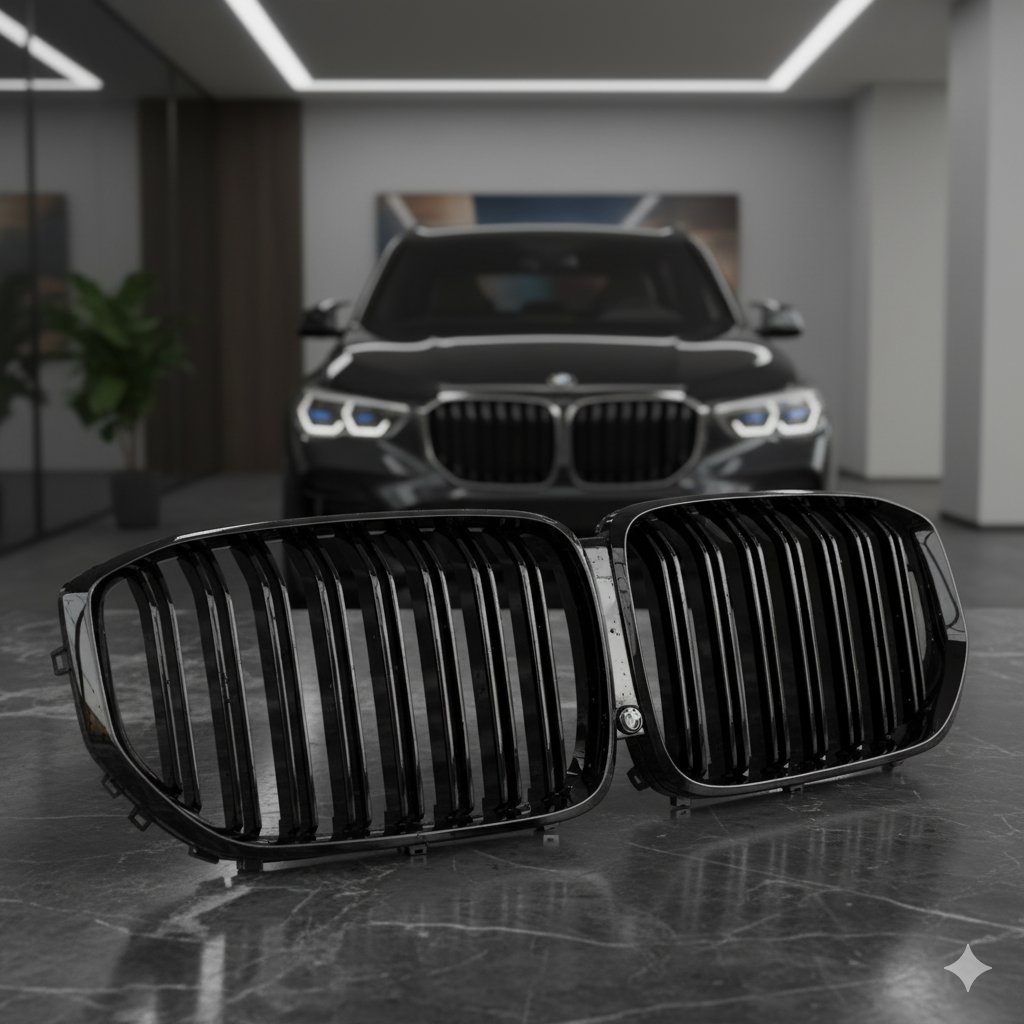 Riñoneras parrillas rejillas frontales DOBLES PARA BMW X5 G05 y X5M F95 NEGRO BRILLO