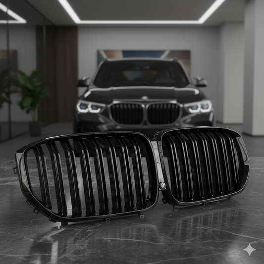 Riñoneras parrillas rejillas frontales DOBLES PARA BMW X5 G05 y X5M F95 NEGRO BRILLO