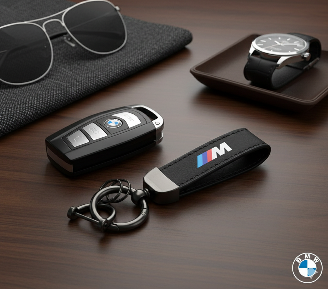 Llavero BMW ///M de Cuero con Hebilla Metálica – Diseño Exclusivo en Gris o Negro