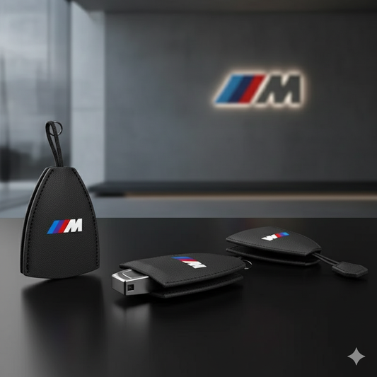 Tampa da chave BMW /// M - estilo de couro preto com logotipo esportivo