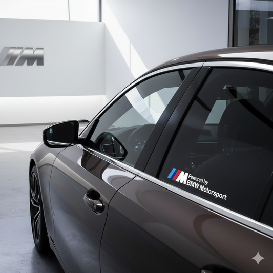 "Powered by BMW Motorsport" Aufkleber für Kristalle - diskreter Stil, Wettbewerbsgeist
