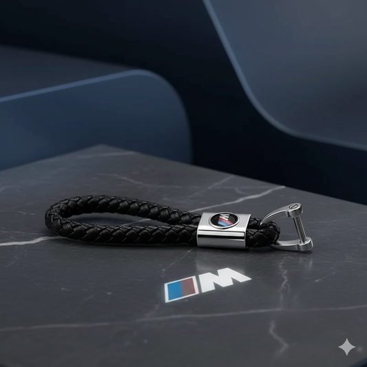 Llavero BMW ///M – Trenzado de cuero negro con enganche metálico
