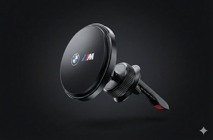 Soporte de móvil Apple / Android - BMW M original con cargador inalámbrico rápido de 15W – Manos libres magnético para coche