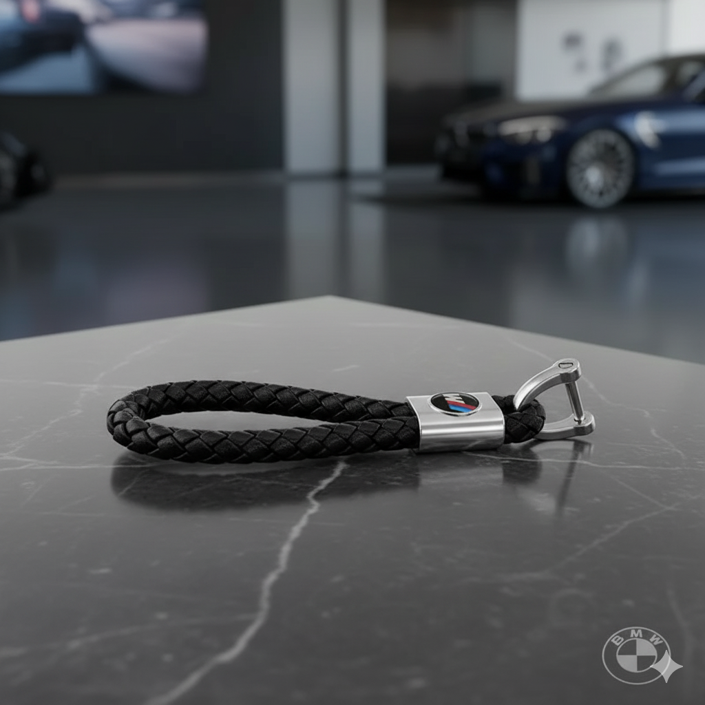 Llavero BMW ///M – Trenzado de cuero negro con enganche metálico