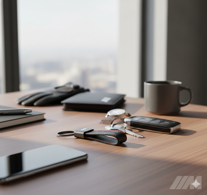 Llavero BMW ///M Powered by BMW Motorsport – Cuero negro con costuras rojas | Edición Exclusiva