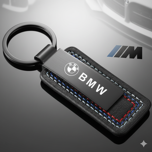 Llavero BMW con logo metálico y costuras tricolor ///M – Elegancia y estilo Premium