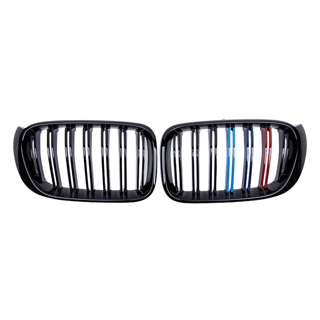Rejillas Delanteras Riñoneras Doble Para Bmw - Acabado Negro Brillante Con Líneas De Colores M