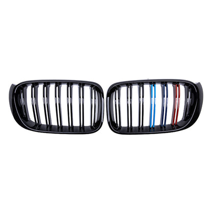 Rejillas Delanteras Riñoneras Doble Para Bmw - Acabado Negro Brillante Con Líneas De Colores M