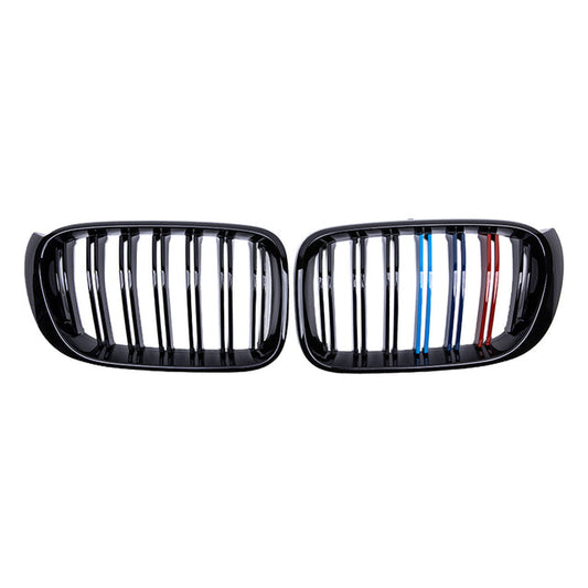 Rejillas Delanteras Riñoneras Doble Para Bmw - Acabado Negro Brillante Con Líneas De Colores M