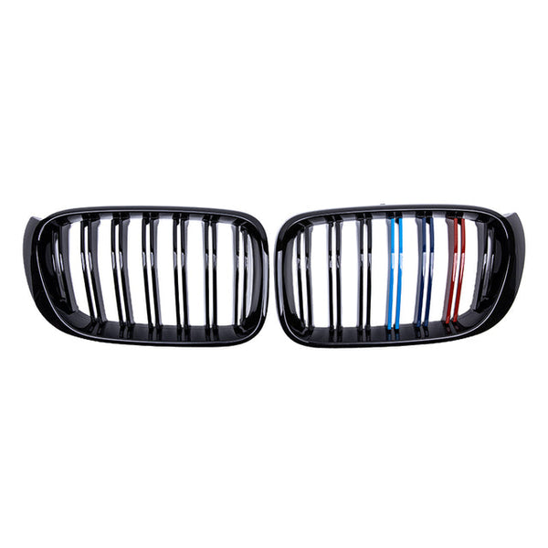 Rejillas Delanteras Riñoneras Doble Para Bmw - Acabado Negro Brillante Con Líneas De Colores M