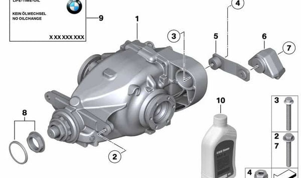 Grupo trasero diferencial OEM 33107611129 para BMW X1 E84 sDrive20i y xDrive20i (2011-2016). Relación i=3,15. Original BMW.