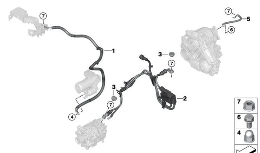 Cable positivo B+ para generador de arranque OEM 61125A70E75 para BMW X5 G05 (M50i, xDrive25d, xDrive30d, xDrive30i, xDrive40d, xDrive45e, xDrive50i, M50d) y X6 G06 (xDrive30d). Original BMW.