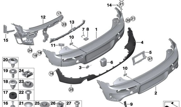 Parachoques trasero imprimado OEM 51127448132 para MINI Clubman F54. Compatible con versiones Cooper S. Original MINI.