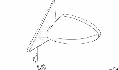 Espejo exterior M sin vidrio imprimado a la izquierda para BMW E63, E64 (OEM 51168051573). Original BMW