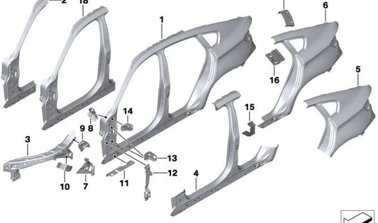 C-pillar reinforcement plate left for BMW X6 E71, E72 (OEM 41217275589). Original BMW
