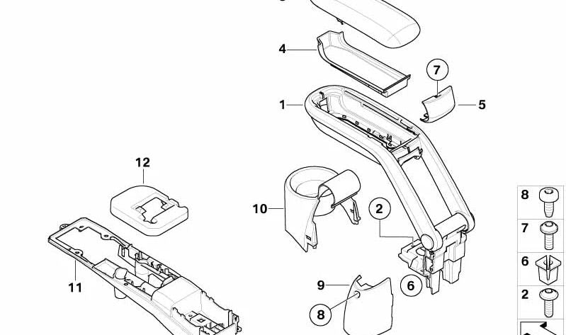 Reposabrazos central de piel sintética OEM 51162753341 para MINI R55, R56, R57, R58, R59. Compatible con modelos Cooper con cambio manual y automático. Color negro. Original MINI.