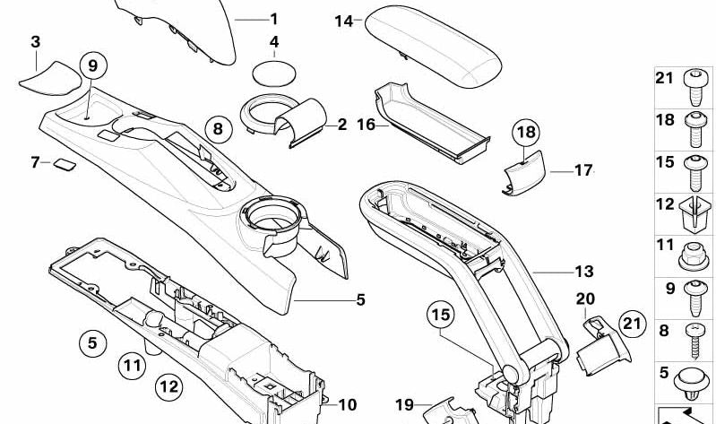 Console intérieure frein à main Panther Black OEM 51166958577 pour MINI Cabrio R52 One, Cooper, Cooper S (2004-2008). Original MINI.