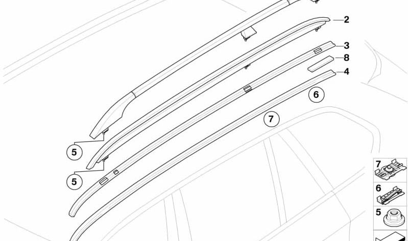 Moldura de techo derecha para BMW X5 E70 (OEM 51137230376). Original BMW