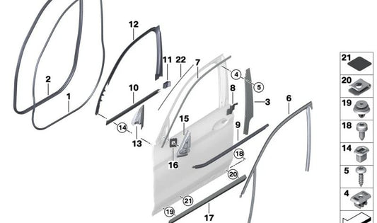 Janela da porta frontal esquerda embelezada para BMW X3 G01, G08 (OEM 51337393421). BMW original