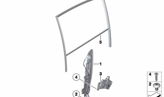 Guía ventana trasera derecha OEM 51357179130 para BMW F02, F04, 730Ld, 730Li, 740Li. Compatible con modelos de 2008 a 2015. Recambio original BMW.