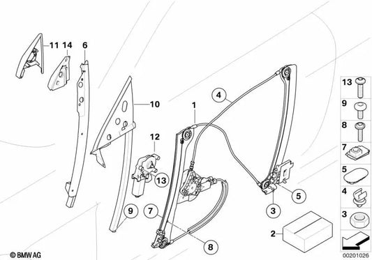 Guide de fenêtre de droite pour BMW E63, E63N, E64, E64N (OEM 51337009708). BMW d'origine