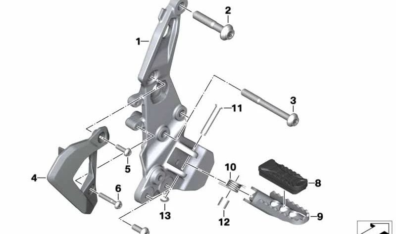 Descansa-pies derecho OEM 46718393176 para motos BMW F750GS, F850GS, F850GS Adventure. Original BMW Motorrad.