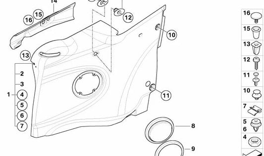 Rejilla para altavoces trasera OEM 51437132691 para MINI Cabrio R52 (11/2002 - 07/2008). Original MINI.