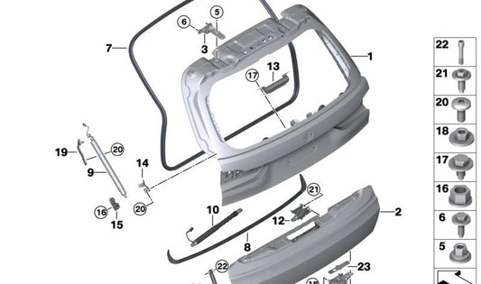 Tope de apertura derecho para maletero OEM 51247418840 para BMW X7 G07, G07N. Pieza original BMW.