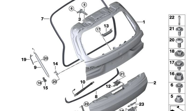 Amortiguador tapa maletero OEM 51247469221 para BMW G07 (X7). Original BMW.