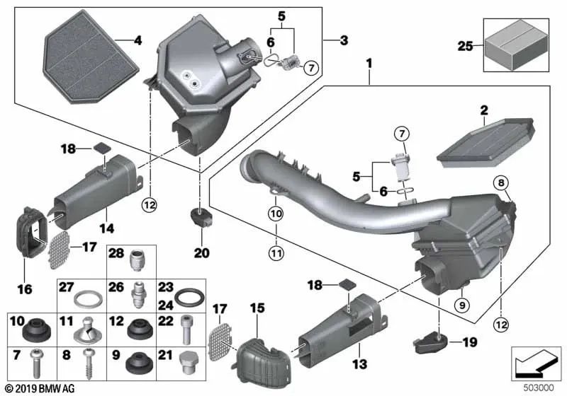 Conducto de aire para BMW F20, F21, F22, F23, F87, F30, F31, F34, F35, F80, F32, F33, F36, F82, F83 (OEM 13717613157). Original BMW