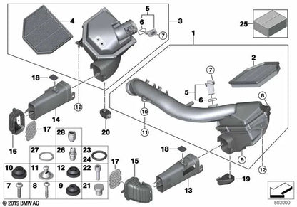 Conducto de aire para BMW F20, F21, F22, F23, F87, F30, F31, F34, F35, F80, F32, F33, F36, F82, F83 (OEM 13717613157). Original BMW