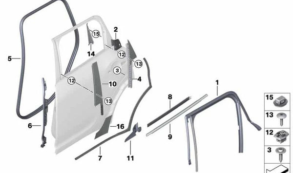 Panel esquina interior puerta trasera derecha OEM 51357390788 para MINI Countryman F60, F60 LCI. Original MINI.
